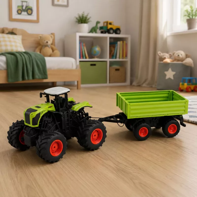 LEAN TOYS High Agricultural Tractor with Tipper Trailer, Remote Controlled, RC 1:16