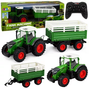 LEAN TOYS Ar tālvadību vadāms lauksaimniecības traktors ar pašizgāzēju piekabi un gaismām 1:24
