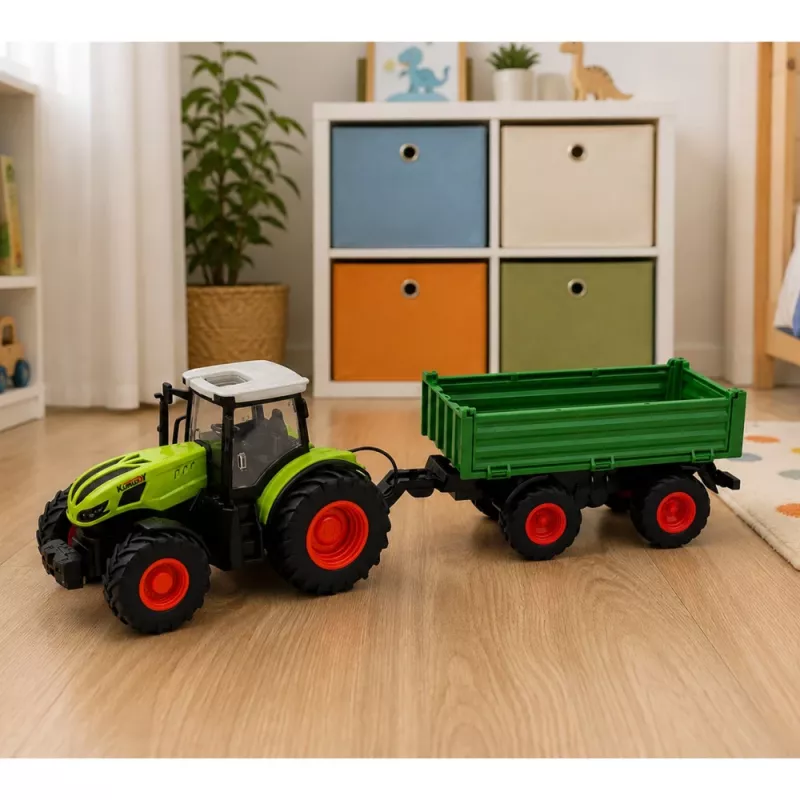 LEAN TOYS Ar tālvadību vadāms lauksaimniecības traktors ar pašizgāzēju piekabi Zaļš 1:24