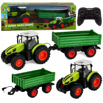 LEAN TOYS Ar tālvadību vadāms lauksaimniecības traktors ar pašizgāzēju piekabi Zaļš 1:24
