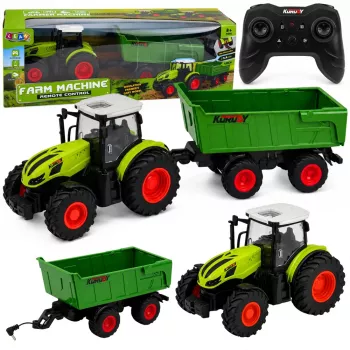 LEAN TOYS Remote Controlled RC Agricultural Tractor with Tipper Trailer and Lights 1:24