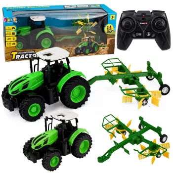 LEAN TOYS Remote Controlled Farm Tractor with Rake RC Lights 1:24
