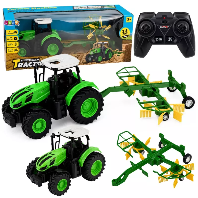 LEAN TOYS Remote Controlled Farm Tractor with Rake RC Lights 1:24