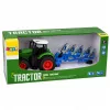 LEAN TOYS Lauksaimniecības traktors ar divvārpstu arklu, gumijas riteņiem, zaļš, 1:24