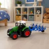 LEAN TOYS Lauksaimniecības traktors ar divvārpstu arklu, gumijas riteņiem, zaļš, 1:24