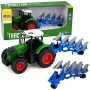 LEAN TOYS Lauksaimniecības traktors ar divvārpstu arklu, gumijas riteņiem, zaļš, 1:24