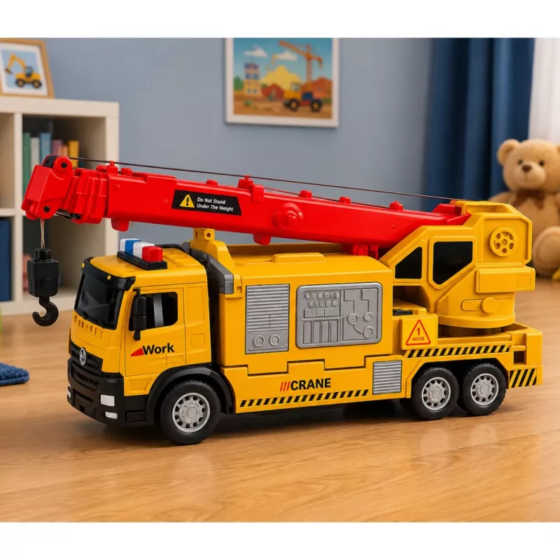 LEAN TOYS Kravas automašīna ar celtni un transportieri, gaismas, skaņas, dzeltena
