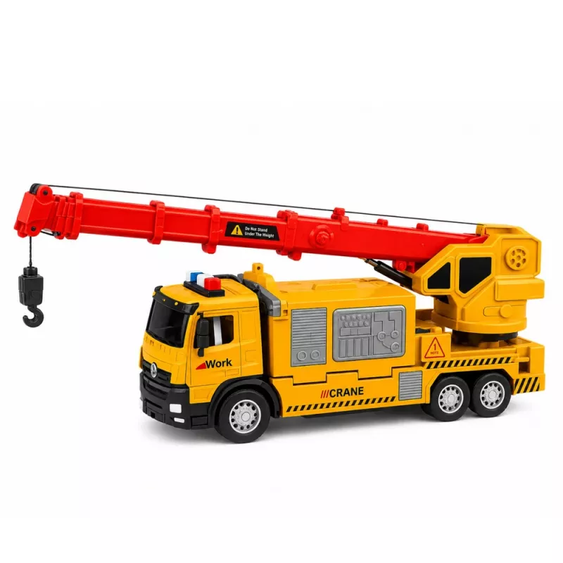 LEAN TOYS Kravas automašīna ar celtni un transportieri, gaismas, skaņas, dzeltena
