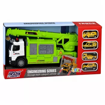 LEAN TOYS Kravas auto ar celtni un transportieri, gaismas, skaņas, zaļš
