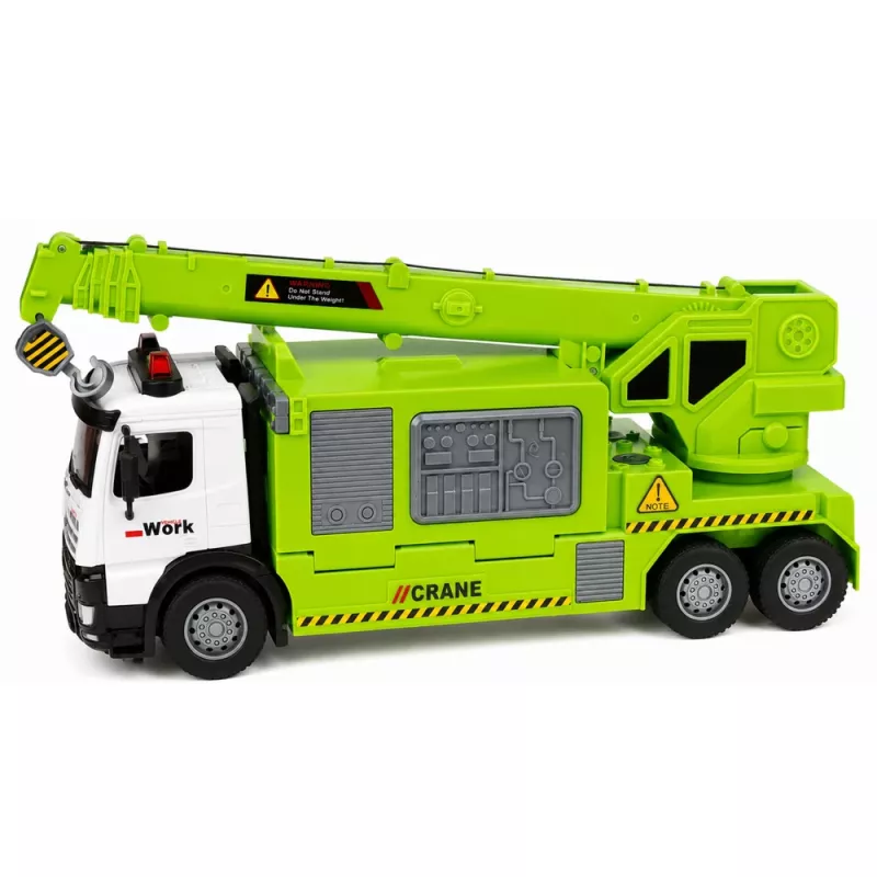 LEAN TOYS Kravas auto ar celtni un transportieri, gaismas, skaņas, zaļš