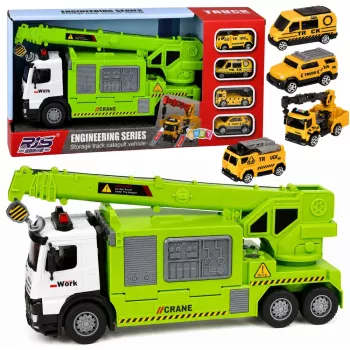 LEAN TOYS Kravas auto ar celtni un transportieri, gaismas, skaņas, zaļš