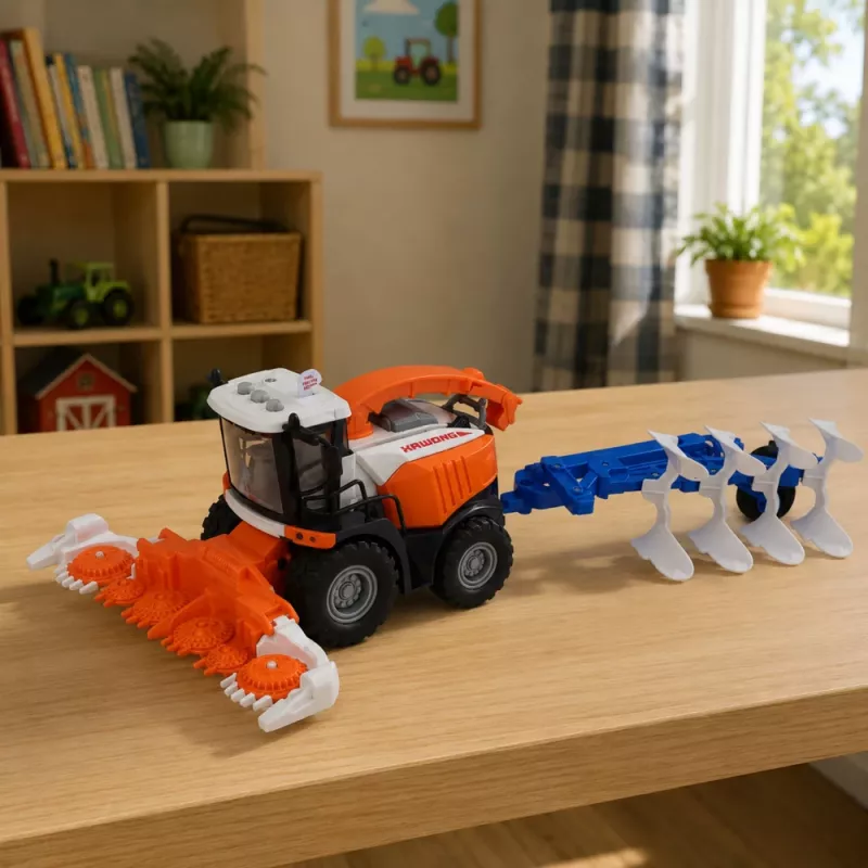 LEAN TOYS Lauksaimniecības kombains ar griezējvārpstu un arklu, zemnieku figūriņas, zirgs, gaismas, skaņas, 4 gab.
