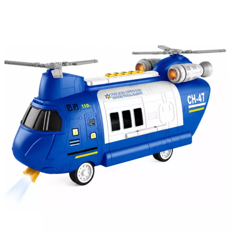 LEAN TOYS Salokāma policijas transporta lidmašīna ar transportlīdzekļiem, gaismām un skaņām
