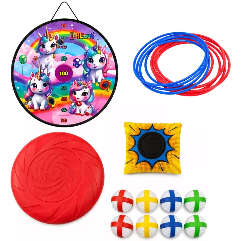 LEAN TOYS 4-in-1 Unicorn Target Toss Game ar riņķiem un diskiem