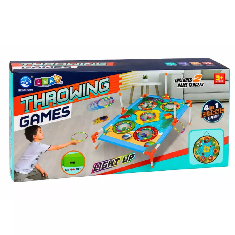 LEAN TOYS 4-in-1 Target Throwing Skill Game ar dēli, maisiņiem, stīpām un frisbiju
