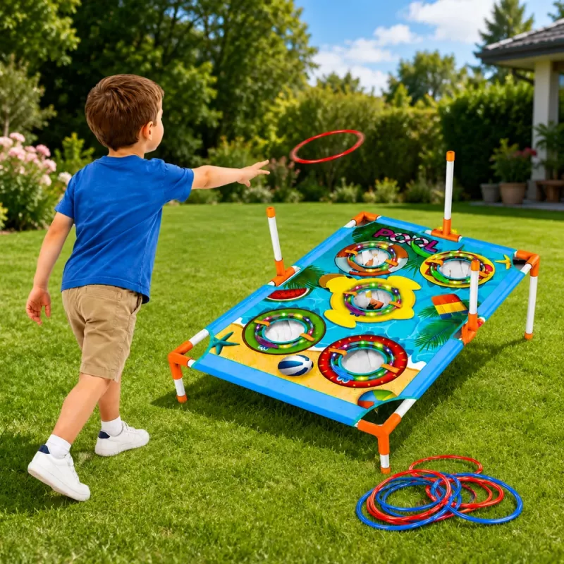 LEAN TOYS 4-in-1 Target Throwing Skill Game ar dēli, maisiņiem, stīpām un frisbiju