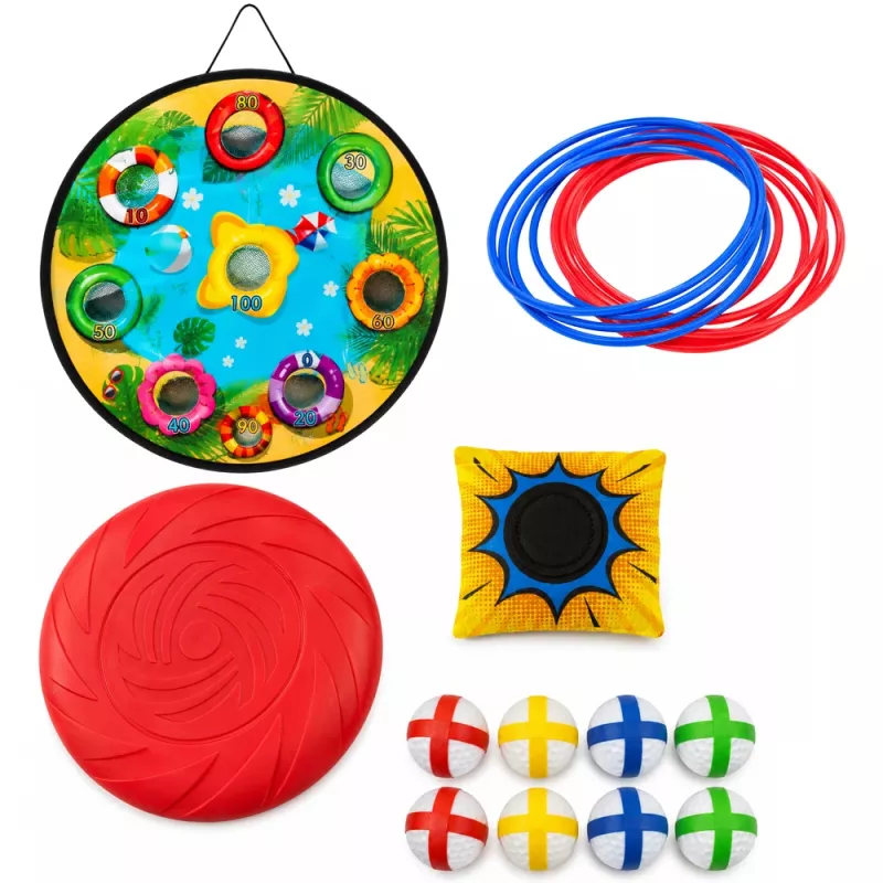 LEAN TOYS 4-in-1 Target Throwing Skill Game ar dēli, maisiņiem, stīpām un frisbiju