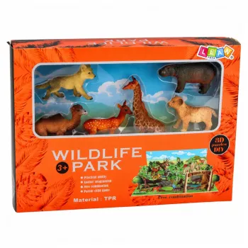 LEAN TOYS Savvaļas dzīvnieku figūriņu komplekts Lapsa Žirafe Nīlzirgs Briedis Parks 3D dēlis