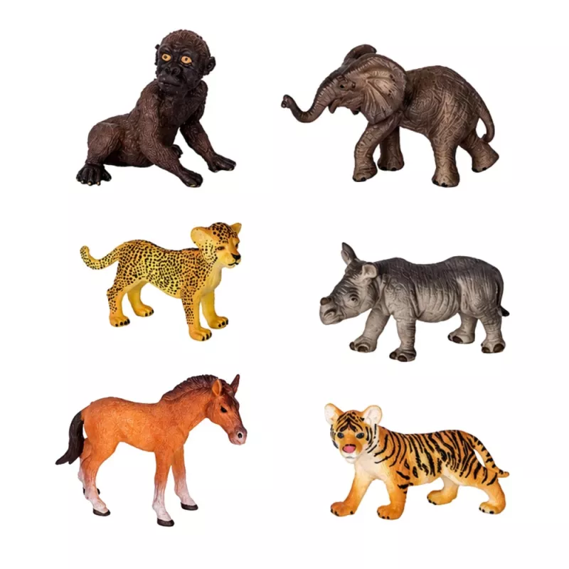 LEAN TOYS Savvaļas dzīvnieku figūriņu komplekts Leopards Tīģeris Zilonis Zirgs Parks 3D dēlis