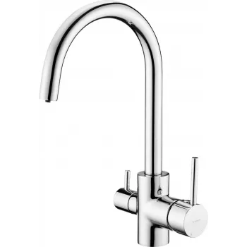 DEANTE Kuchinox virtuves jaucējkrāns ar ūdens filtra pieslēgumu, pulēts hroms, misiņš, 360° grozāms, vienas sviras, 2-in-1