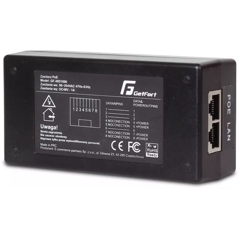 GETFORT GF-48-60W-G Gigabit PoE Adapter Barošanas Avots