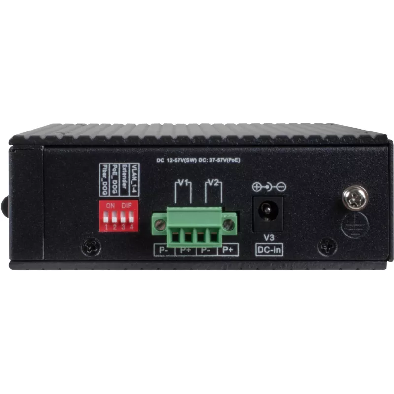 GETFORT GF-110-4PG-1G-1S Industrialais PoE+ slēdzis, 4x PoE+ 10/100/1000Base-T + 1x 10/100/1000Base-T + 1x 1000Base-X SFP, -40°C līdz 80°C, DIN sliede, 65W PoE budžets