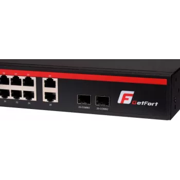 GETFORT GF-226G-24P-250 Neneekspluatējams PoE+ slēdzis, 24x 10/100Mbps PoE+ porti, 2x Gigabit RJ45, 2x SFP, 250W, Rackmount