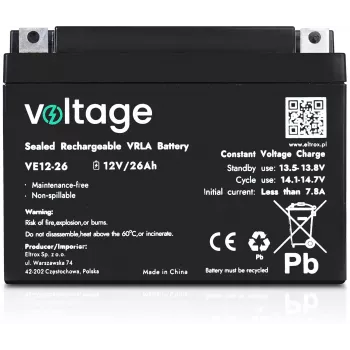 VOLTAGE AGM akumulators 12V 26Ah VE12-26 (6-9 gadu kalpošanas laiks)
