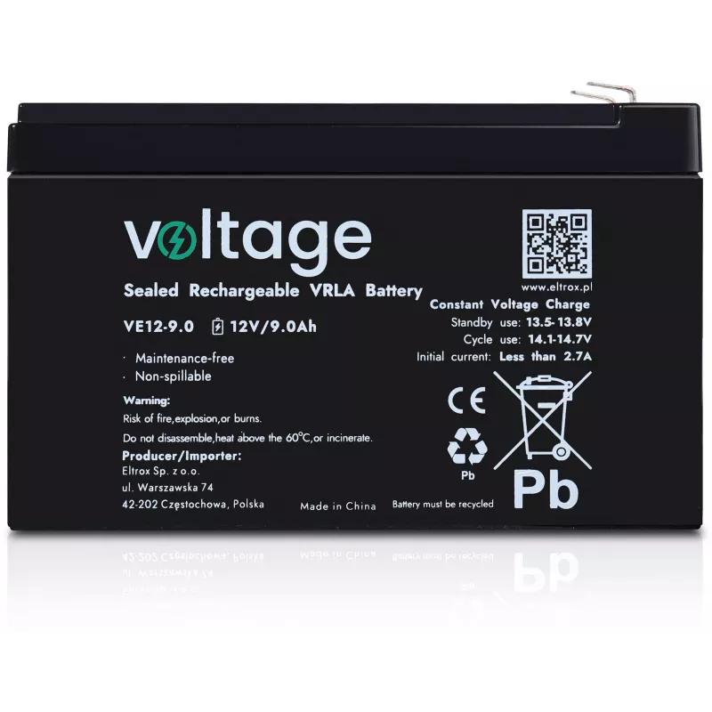 VOLTAGE AGM akumulators 12V 9Ah VE12-9.0 (6-9 gadu kalpošanas laiks)