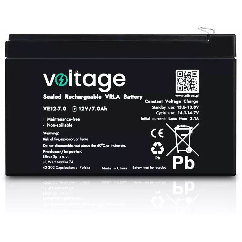 VOLTAGE AGM akumulators 12V 7Ah VE12-7.0 (6-9 gadu kalpošanas laiks)