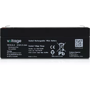 VOLTAGE AGM akumulators 12V 2.3Ah VE12-2.3 (6-9 gadu kalpošanas laiks)