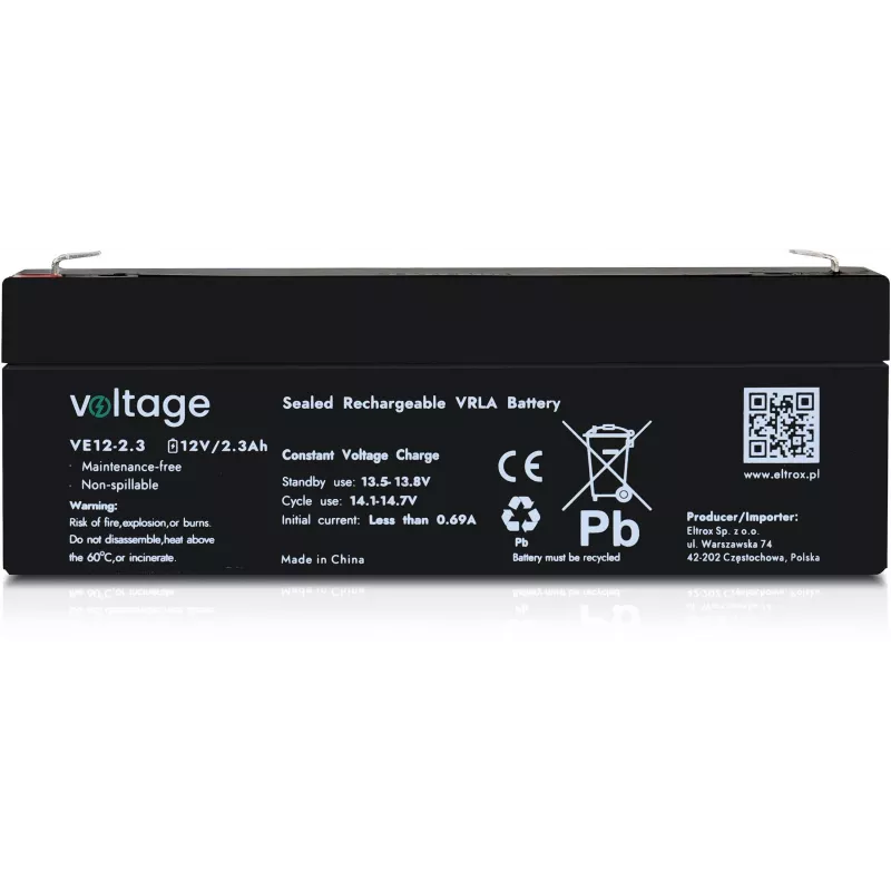 VOLTAGE AGM akumulators 12V 2.3Ah VE12-2.3 (6-9 gadu kalpošanas laiks)