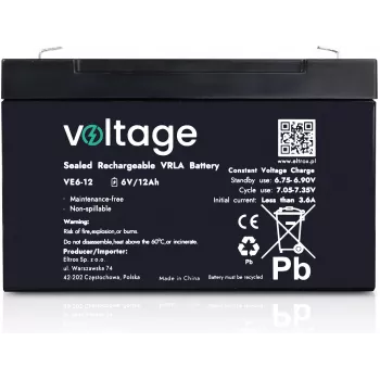 VOLTAGE AGM akumulators 6V 12Ah VE6-12 (6-9 gadu kalpošanas laiks)