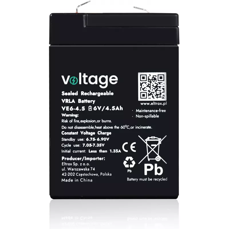 VOLTAGE AGM akumulators 6V 4.5Ah VE6-4.5 (6-9 gadu kalpošanas laiks)