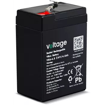VOLTAGE AGM akumulators 6V 4.5Ah VE6-4.5 (6-9 gadu kalpošanas laiks)