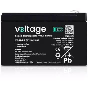 Voltage Long Life AGM Battery 12V 9Ah VEL12-9.0 (15-Year Design Life)