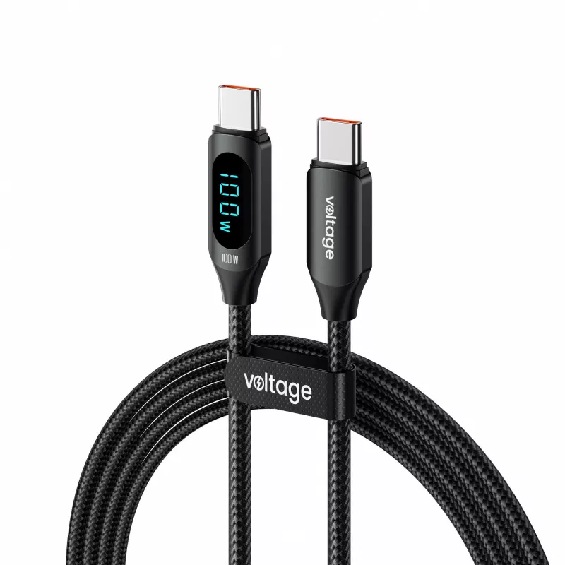 USB-C uz USB-C kabelis Voltage PowerDisplay 100W PD 1m Melns