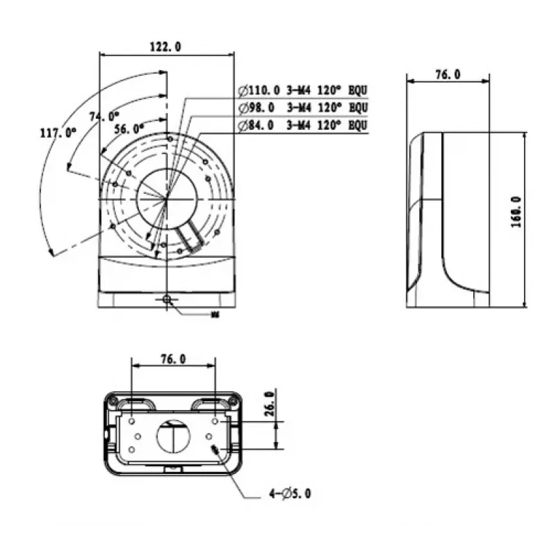 MITON MT-P203-B Sadales kārba, virsmas montāža, ABS, pelēka, IP44, 80x80x40mm