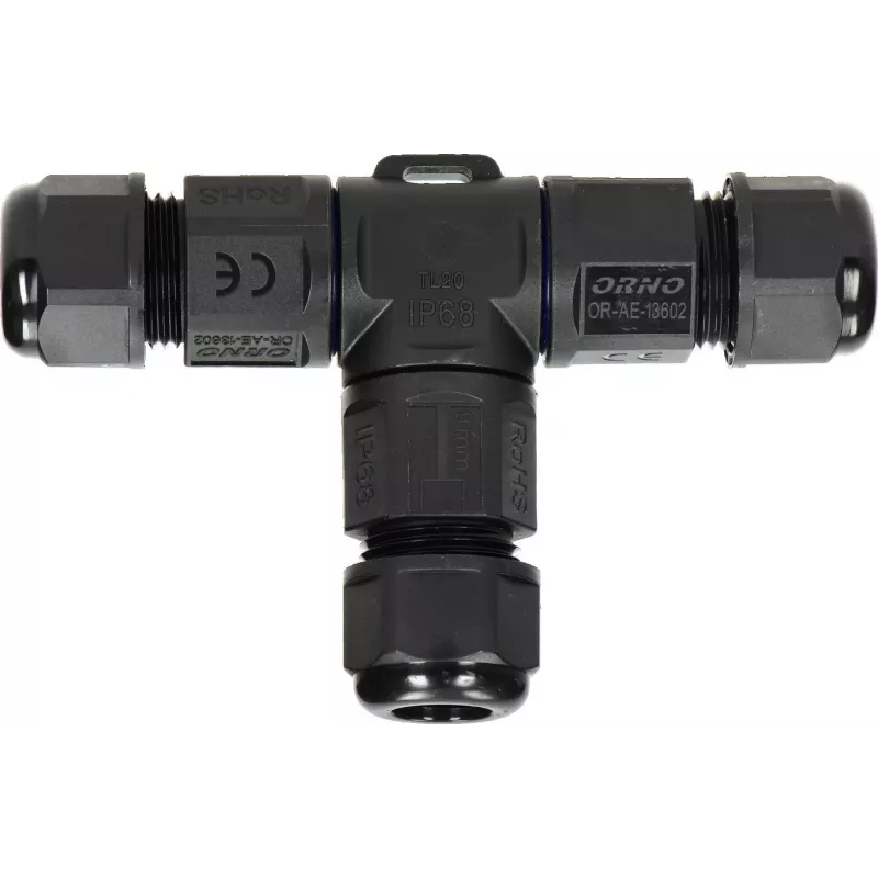 ORNO OR-AE-13602 T veida kabeļa savienotājs IP68, 3x4mm², 450V/25A, melns