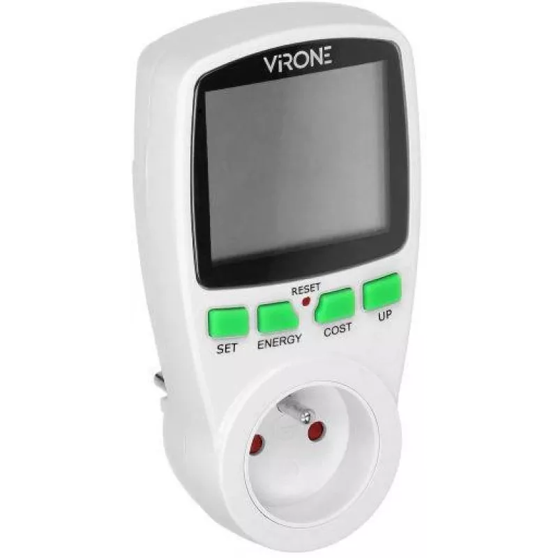 VIRONE EM-4 Vienfāzes elektroenerģijas skaitītājs ar LCD displeju, 16A, 3680W, Schuko kontaktdakša
