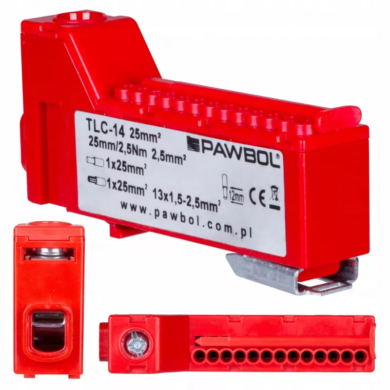 PAWBOL LZB E.4136CZ Bezsavienojuma spaiļu sloksne 12 polu sarkana 450V 24A