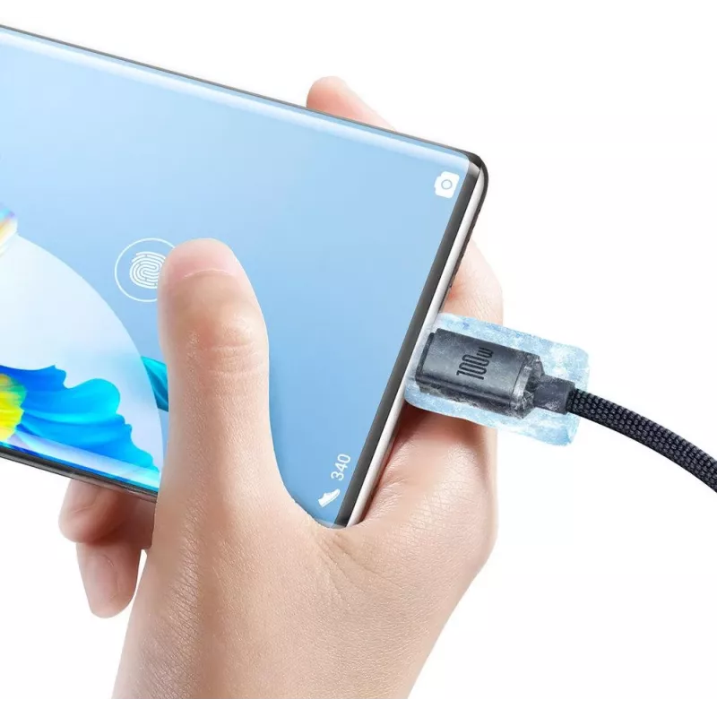 Baseus Crystal Shine USB-A uz USB-C kabelis 1,2m 100W 6A QC 3.0 Pīts neilons Melns