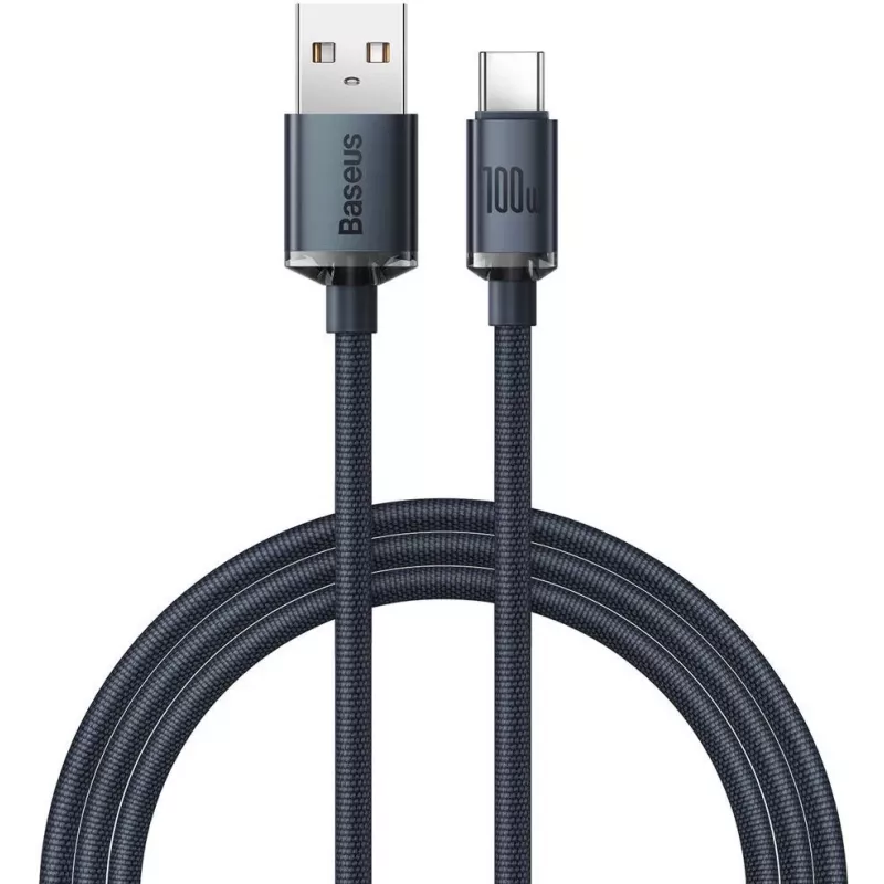 Baseus Crystal Shine USB-A uz USB-C kabelis 1,2m 100W 6A QC 3.0 Pīts neilons Melns