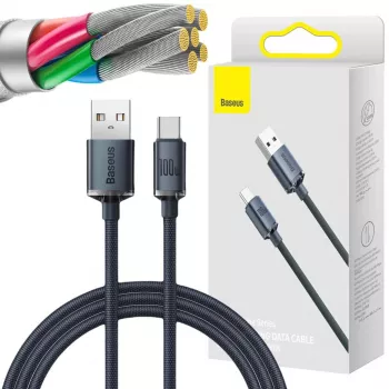 Baseus Crystal Shine USB-A uz USB-C kabelis 1,2m 100W 6A QC 3.0 Pīts neilons Melns
