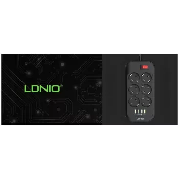 LDNIO SE6403 Strāvas sadalītājs 6 kontaktligzdas + 4 USB uzlādes porti, 2m kabelis, 2500W, balts