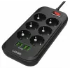 LDNIO SE6403 Strāvas sadalītājs 6 kontaktligzdas + 4 USB uzlādes porti, 2m kabelis, 2500W, balts