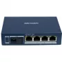 Hikvision DS-3D504TP-A Nepārvaldāms industriālais PoE slēdzis, 4 PoE+ porti, 1 SFP augšupielāde, 60W budžets