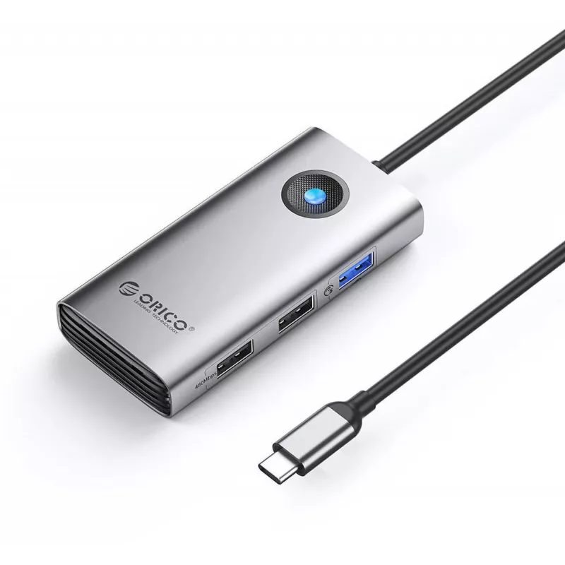 ORICO PW11-5P-GY-EP USB-C Hub 5-in-1, 1x USB-A 3.0 5Gbps, 2x USB-A 2.0, HDMI 4K@30Hz, PD 60W, Grey