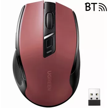 UGREEN MU006 Bezvadu optiskā pele 2.4GHz / Bluetooth 5.0 4000 DPI - Sarkana