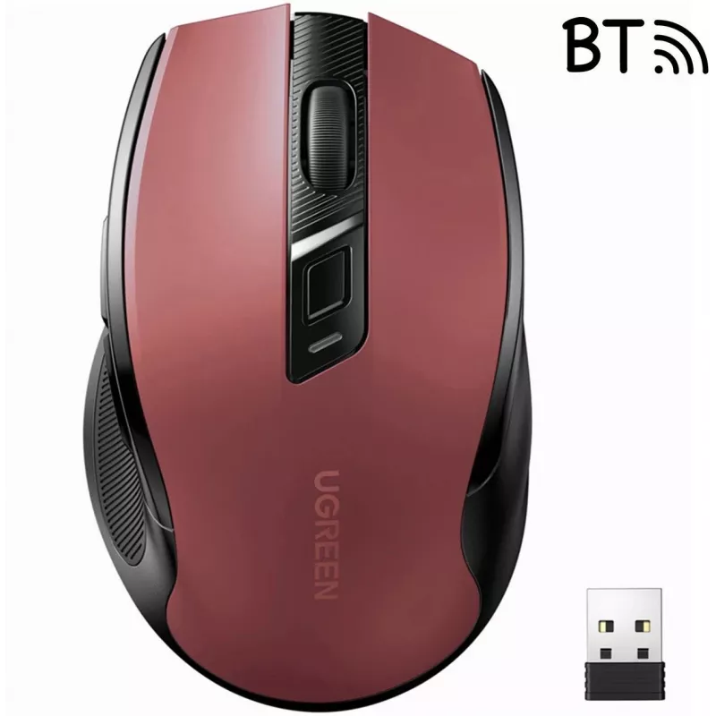 UGREEN MU006 Bezvadu optiskā pele 2.4GHz / Bluetooth 5.0 4000 DPI - Sarkana
